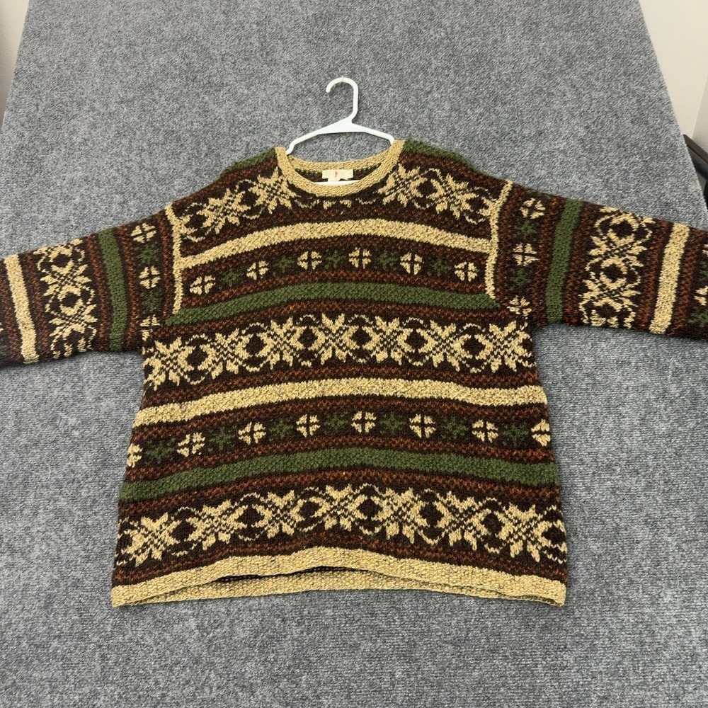 Vintage J Crew Sweater Mens XL Brown Wool Fair Isle Nordic Snowflake Gorpcore